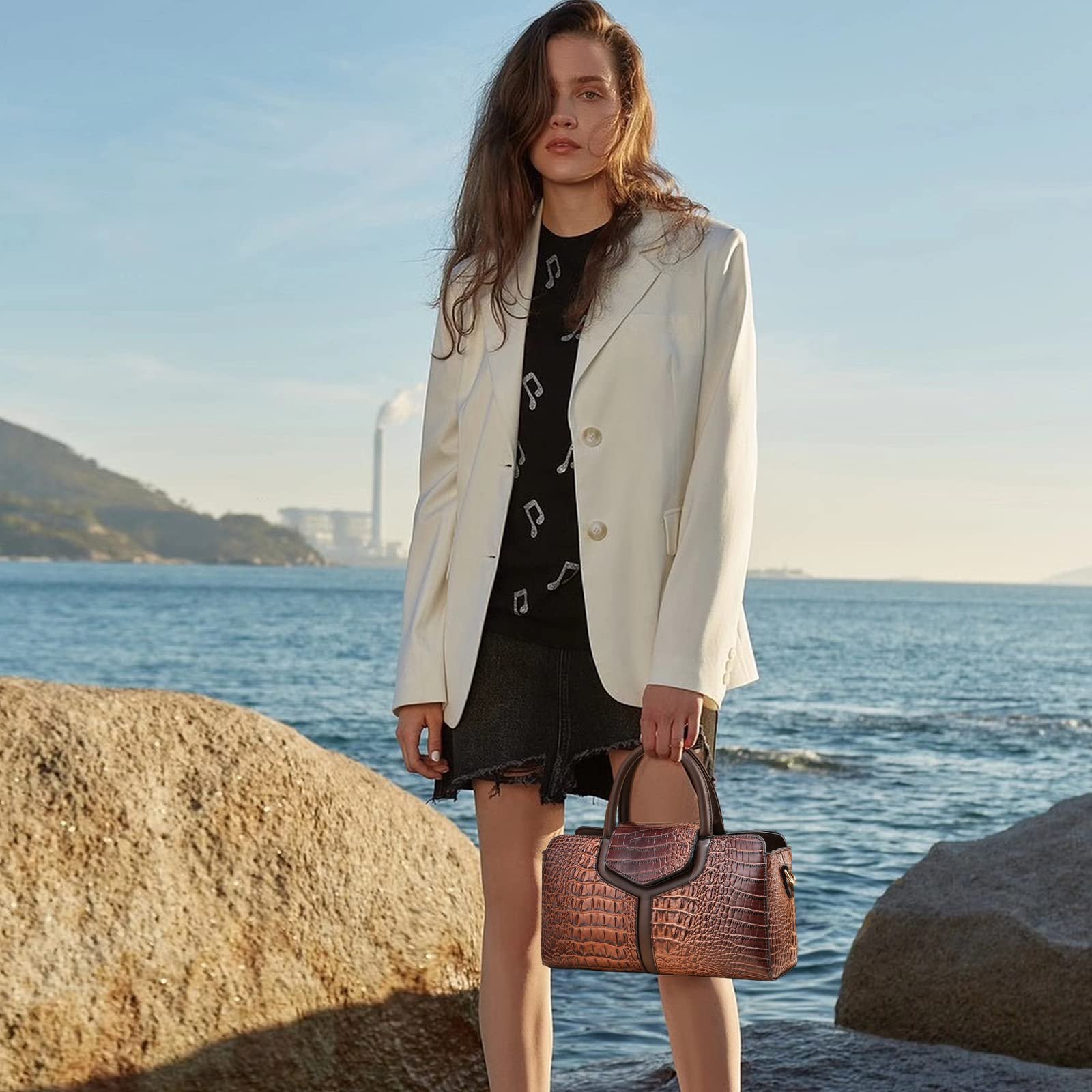 Сумка NICOLE & DORIS Жіноча З крокодиловим візерунком, Кавовий, фото №2