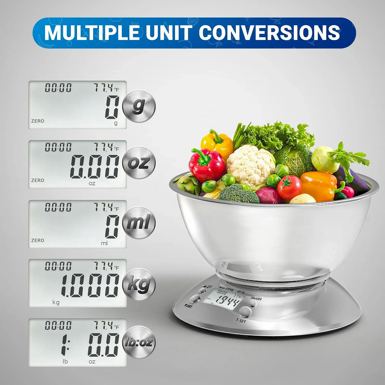 Ваги кухонні Professional Stainless Steel Digital 11 lb / 0,1 oz з чашею для зважування продуктів, фото №3