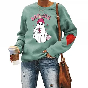 Женский свитшот MLZHAN Boo-Jee Хэллоуин, смешной, розовые привидения, с длинными рукавами, красное сердце - Фото 1