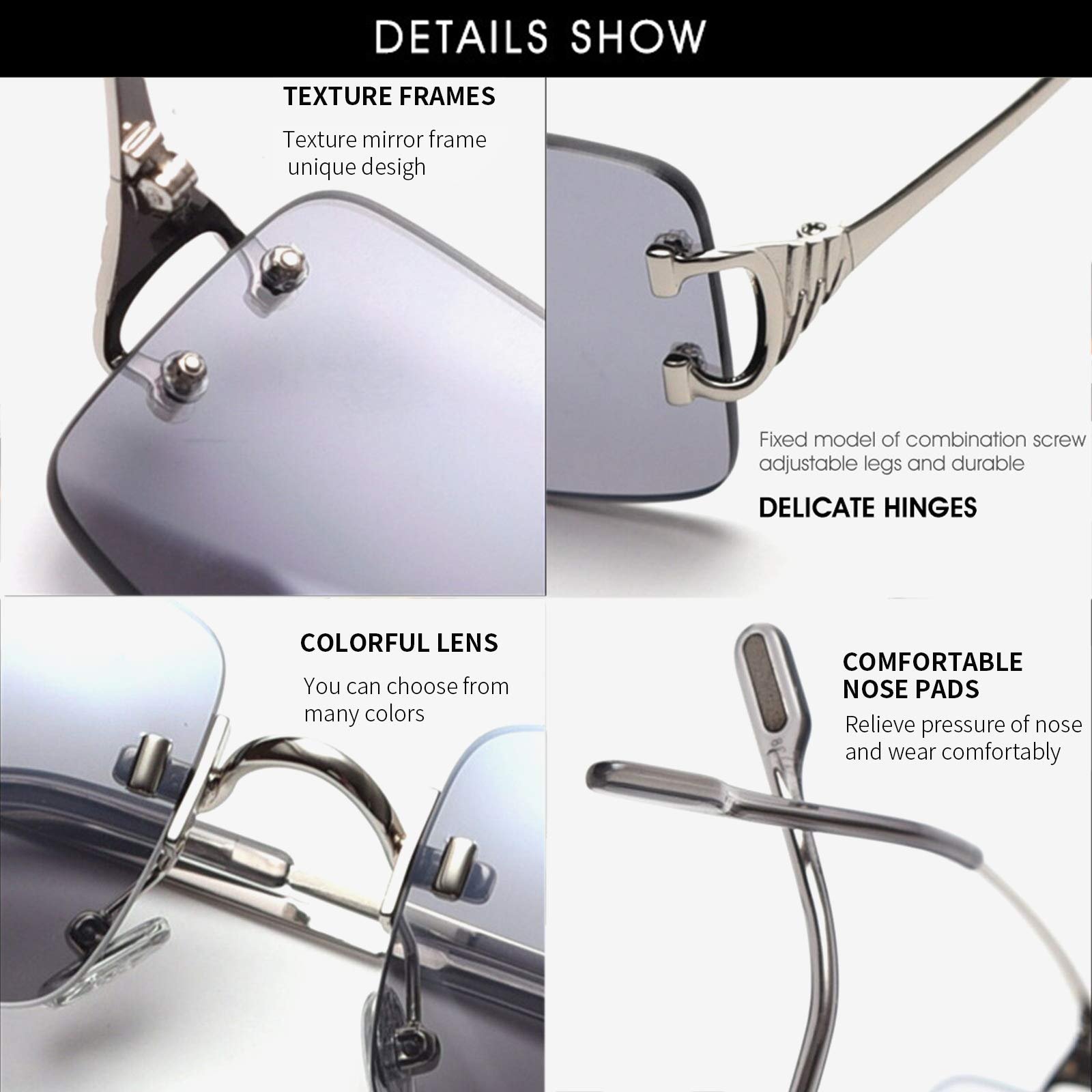 Сонцезахисні окуляри ADEWU без оправи, вінтажні, вузькі, маленькі прямокутні, металеві, фото №4 Сонцезахисні окуляри ADEWU без оправи, вінтажні, вузькі, маленькі прямокутні, металеві, фото №4