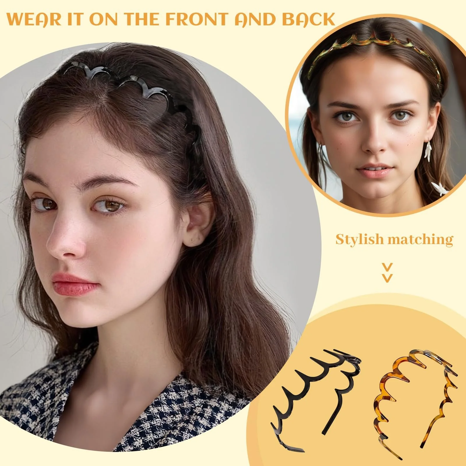 Обруч для волосся Zigzag, 6 шт, пластик, хвилястий, фото №3