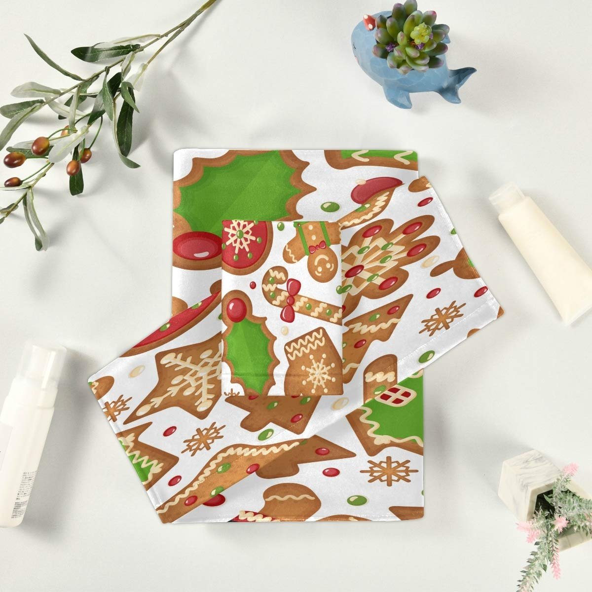 Набір рушників BEUSS Weihnachtsplätzchen Süßigkeiten 100% бавовна (1 банний рушник, 1 рушник для рук, 1 серветка для вмивання), фото №6