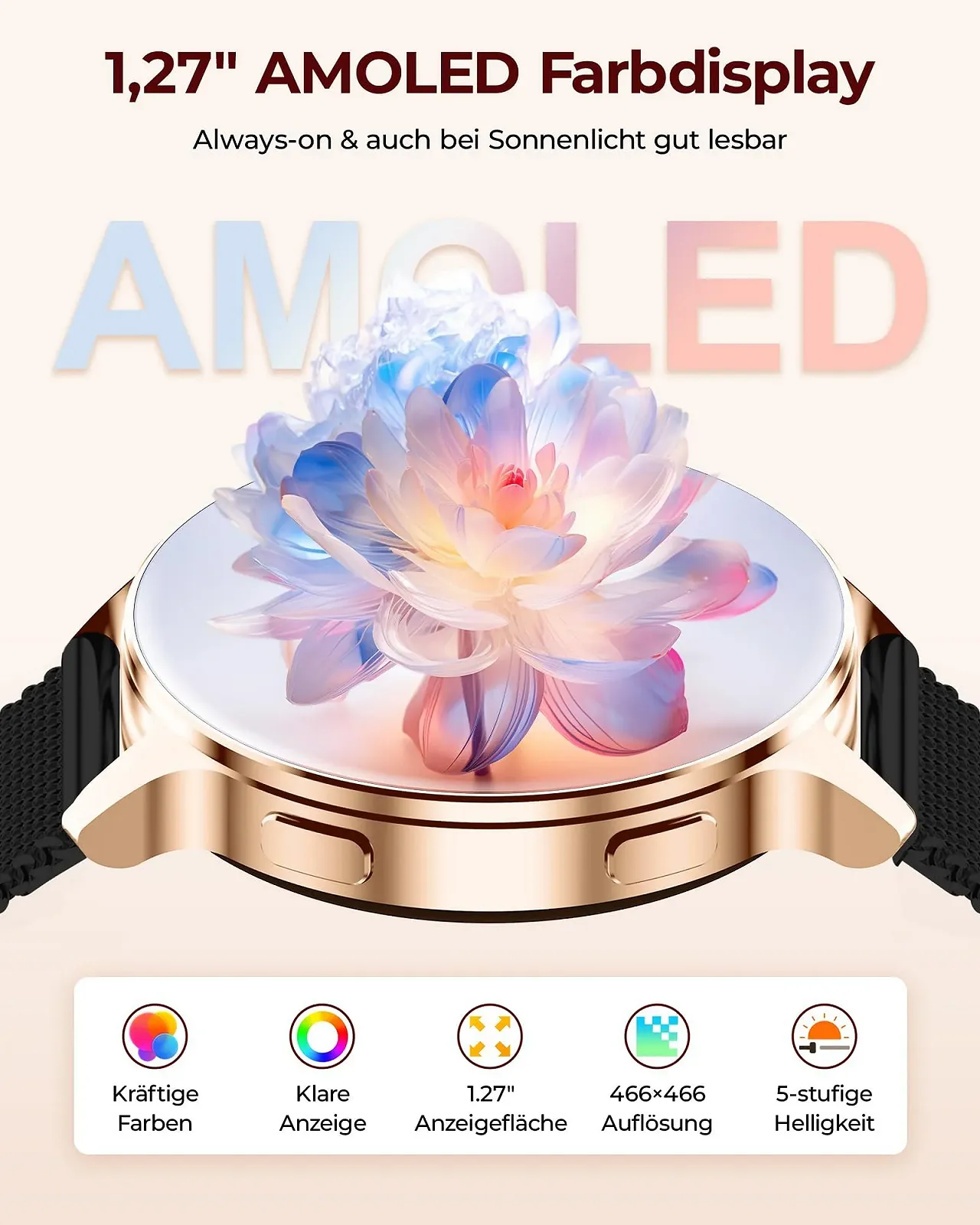 Жіночий Смарт-годинник Круглий Чорний Золотий, фото №3