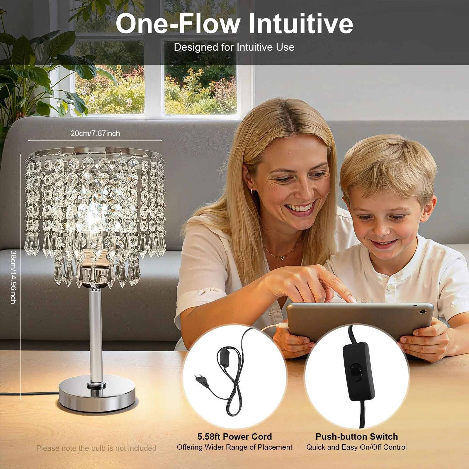 Настільна лампа кришталева з круглою основою декоративна біла, фото №2