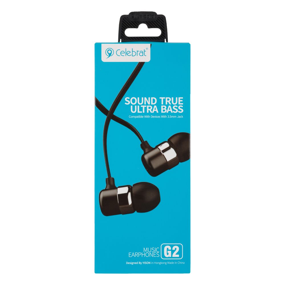 Проводные наушники Celebrat 3.5 mm G2 вакуумные с микрофоном 1.2 m Black, фото №2