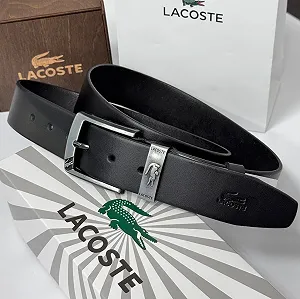 Чоловічий ремінь Lacoste чорний шкіряний пояс - Фото 1