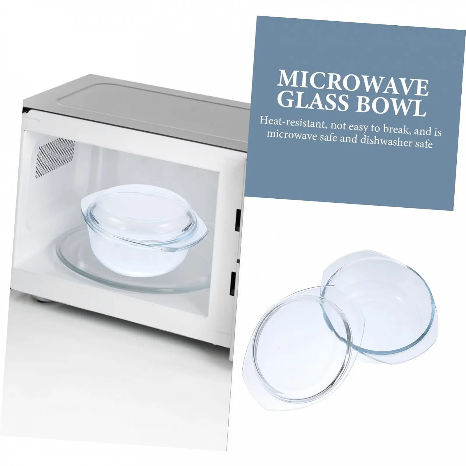 Кастрюля Lurrose стеклянная круглая с крышкой и ручками термостойкая для микроволновой печи, фото №6