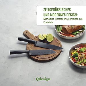 Набір ножів Qdesign з 8 предметів з нержавіючої сталі - Ніж кухарський, для хліба, для нарізки, для обвалювання, сантоку - для фруктів та овочів, офісний, маленький кухонний ніж - матовий чорний synthetic.ua - Фото 1