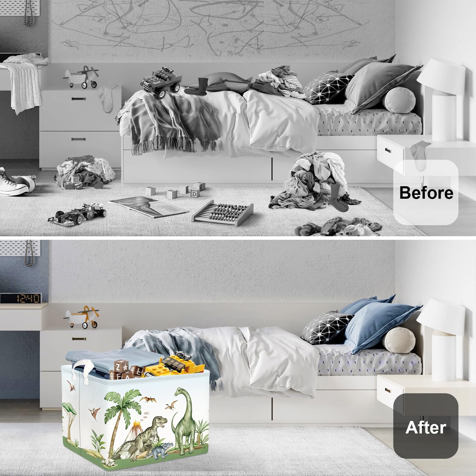 Корзина HUUMONSS Динозавр Детская для игрушек Складная для мальчиков девочек 36 л Зеленый, фото №2