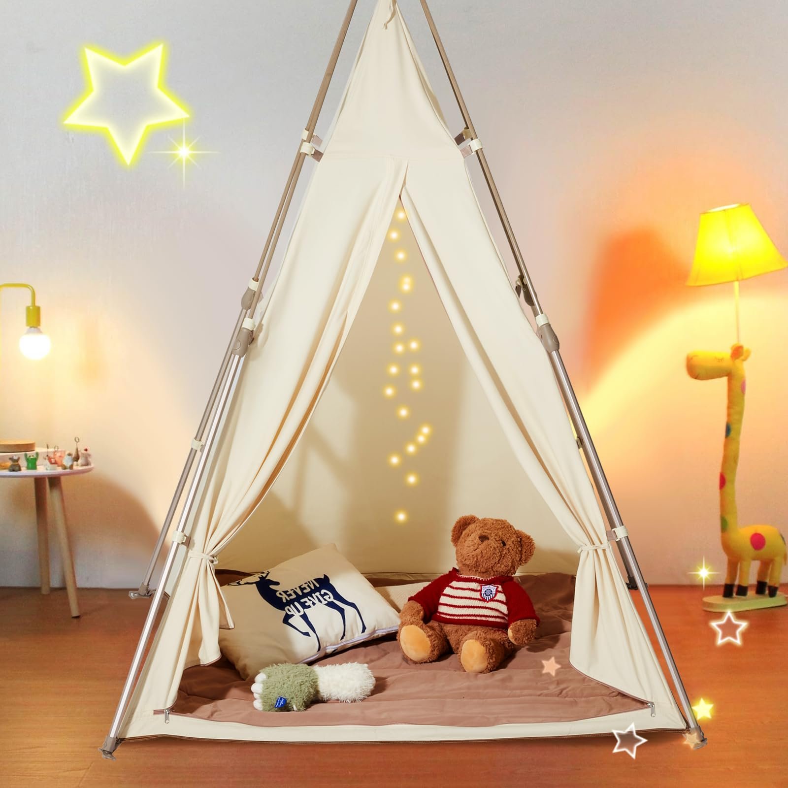 Палатка VEVOR детская игровая, типи, для детей 1-5 лет, складная, с ковриком и сумкой для переноски, с окнами, для использования в помещении и на открытом воздухе, фото №8