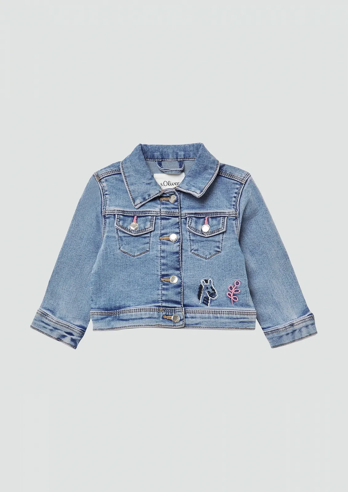 Джинсова куртка з вишивкою з ефектом потертості, фото №3