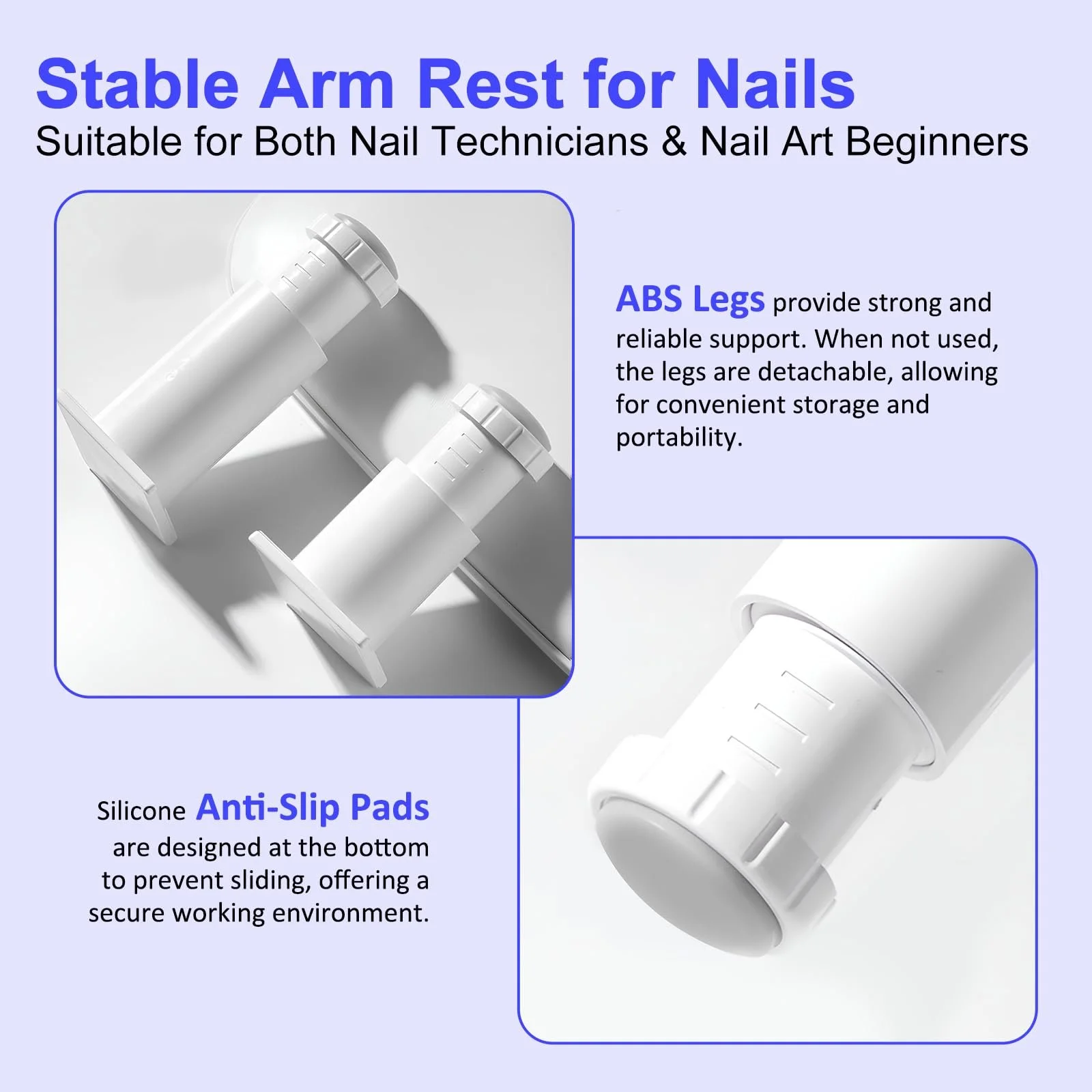 Підставка для рук U-подібна Diesisa для манікюру, регульована висота, м'яка PU шкіра, біла, фото №5