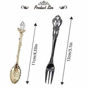 Ложка кофейная Retro, Ложка из кристаллического сплава, Креативная столовая ложка, Ложка для десерта, Винтажная чайная ложка для кофе, сахара, десерта, торта, мороженого, супа, домашних вечеринок (8 ложек + 8 вилок) synthetic.ua - Фото 1