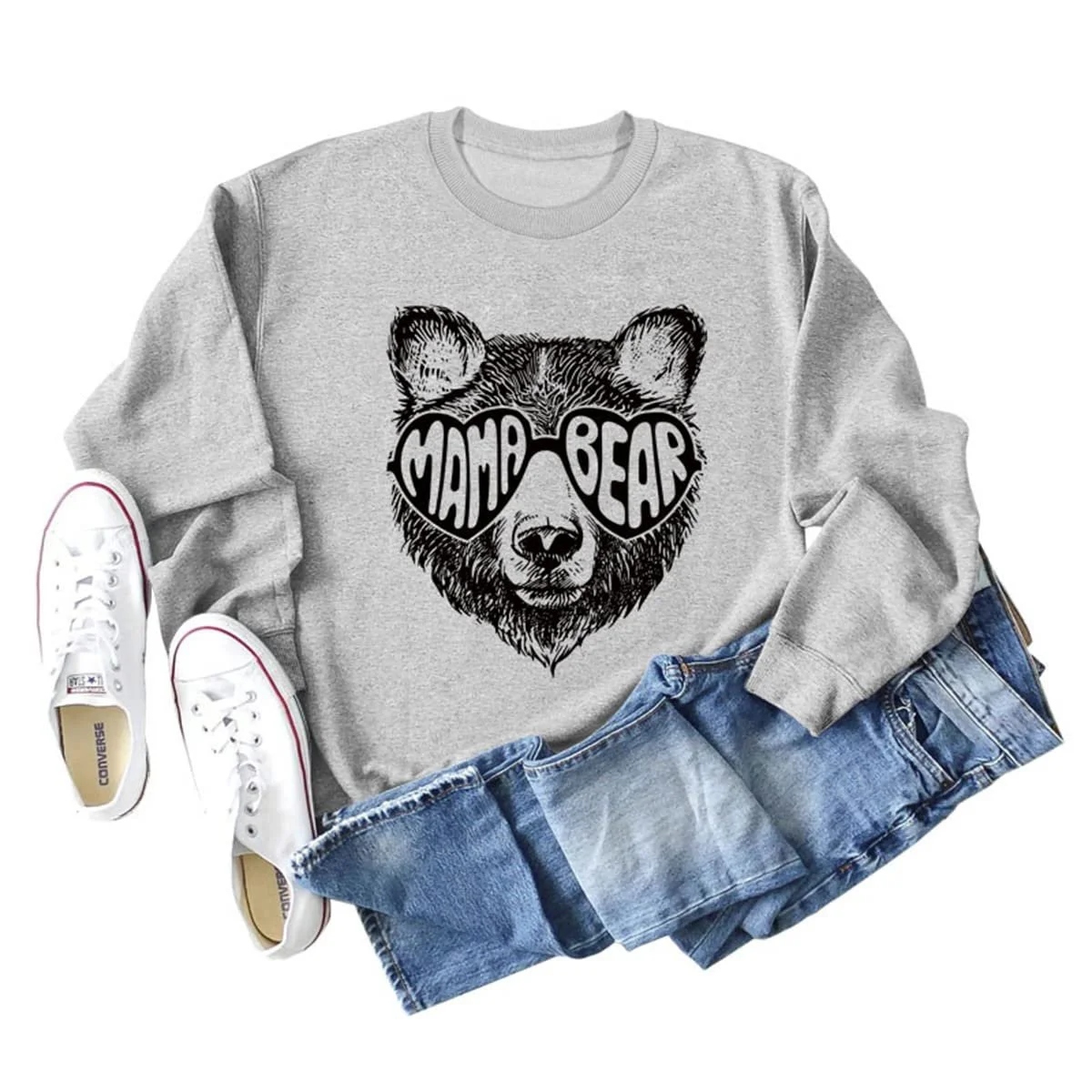 Женская Толстовка Mama Bear Смешной Рисунок Медвежьей Головы Harajuku Повседневная Толстовка Круглый Вырез Длинный Рукав Размер 2XL, фото №3