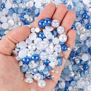 Мікс бісеру та страз Flat Back 3-10мм, Колір смолисті стрази та половинки намистин , нігтів - Фото 1