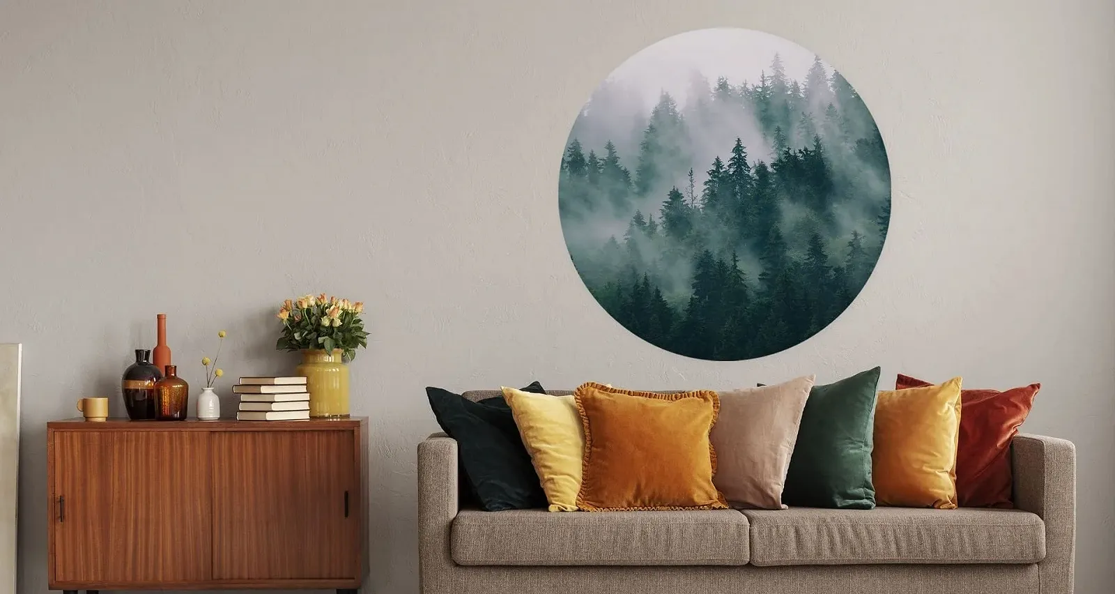 3D наклейка на стіну Muralo Round Forest in Fog 100 см x 100 см Зелений, фото №3 3D наклейка на стіну Muralo Round Forest in Fog 100 см x 100 см Зелений, фото №3