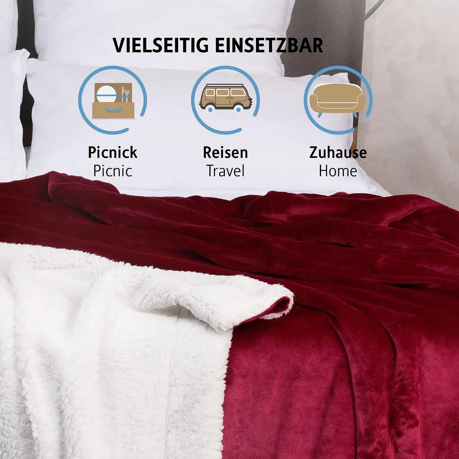 Покривало Komfortec Плюшева 150 x 200 см Бургунді, фото №5 Покривало Komfortec Плюшева 150 x 200 см Бургунді, фото №5