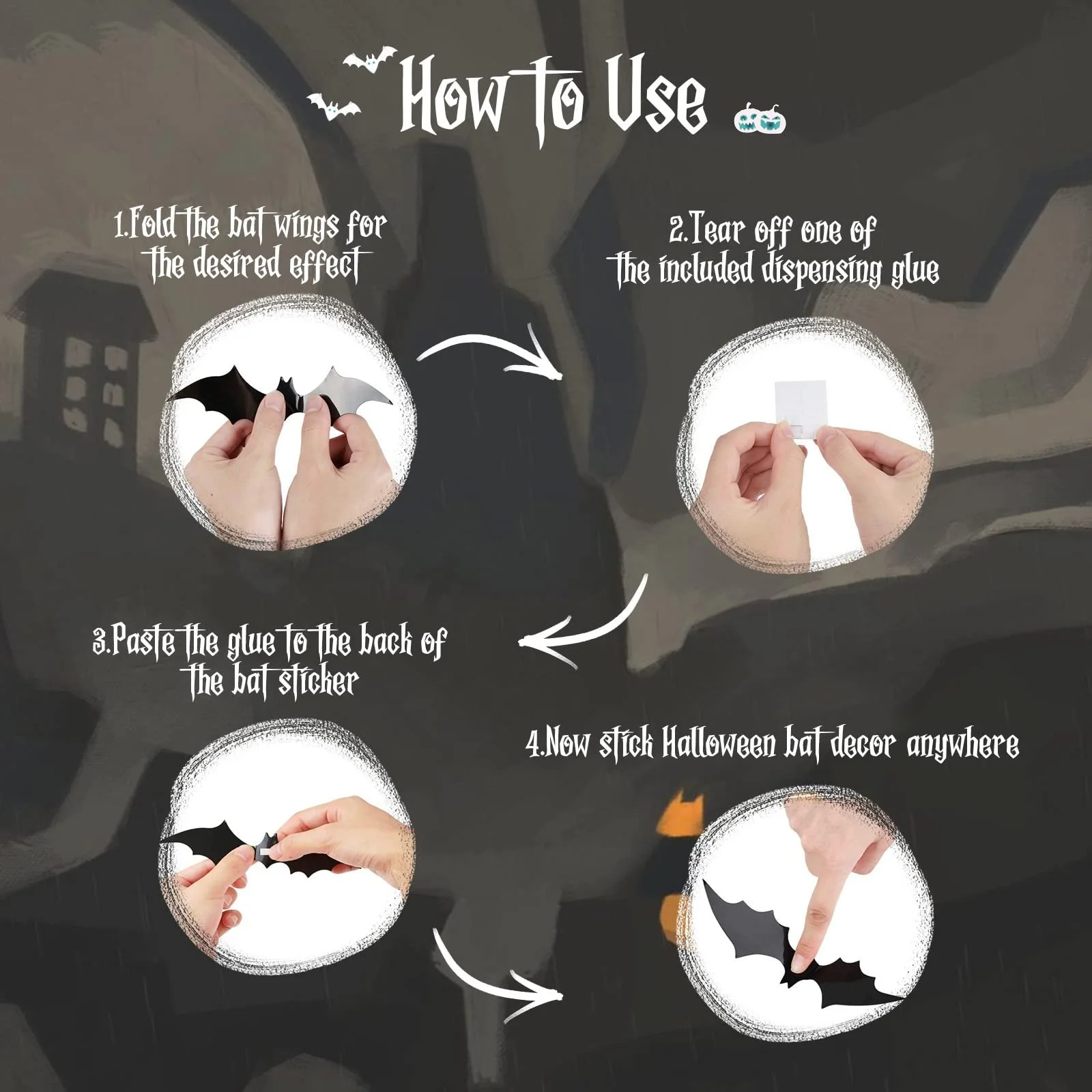 Наклейки на стіну 96 Pieces 3D Halloween Bat 4 розміри, фото №6