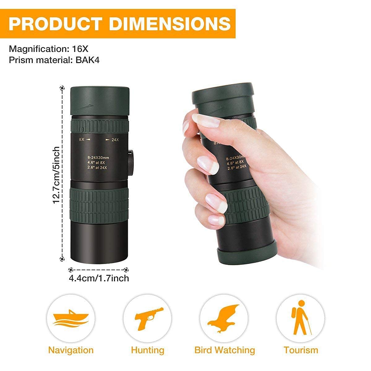 Монокуляр MRKU 24x30 8X-24X Dual Focus Optics Zoom черный, фото №5