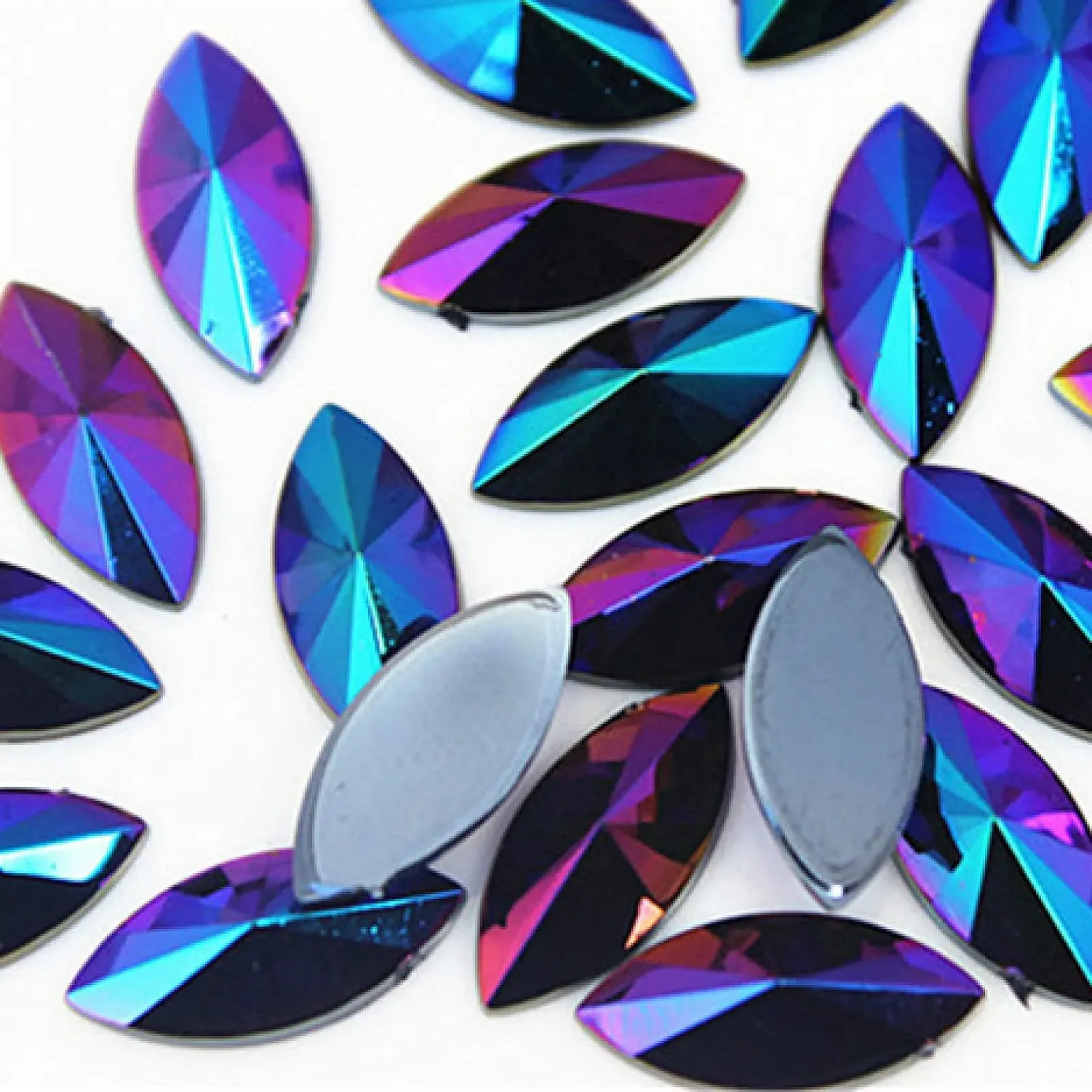 Стрази Кінське Око CHENRANYIN 7 x 14 мм, акрил, без термофіксації, 100 шт., AB, темно-фіолетовий, фото №7