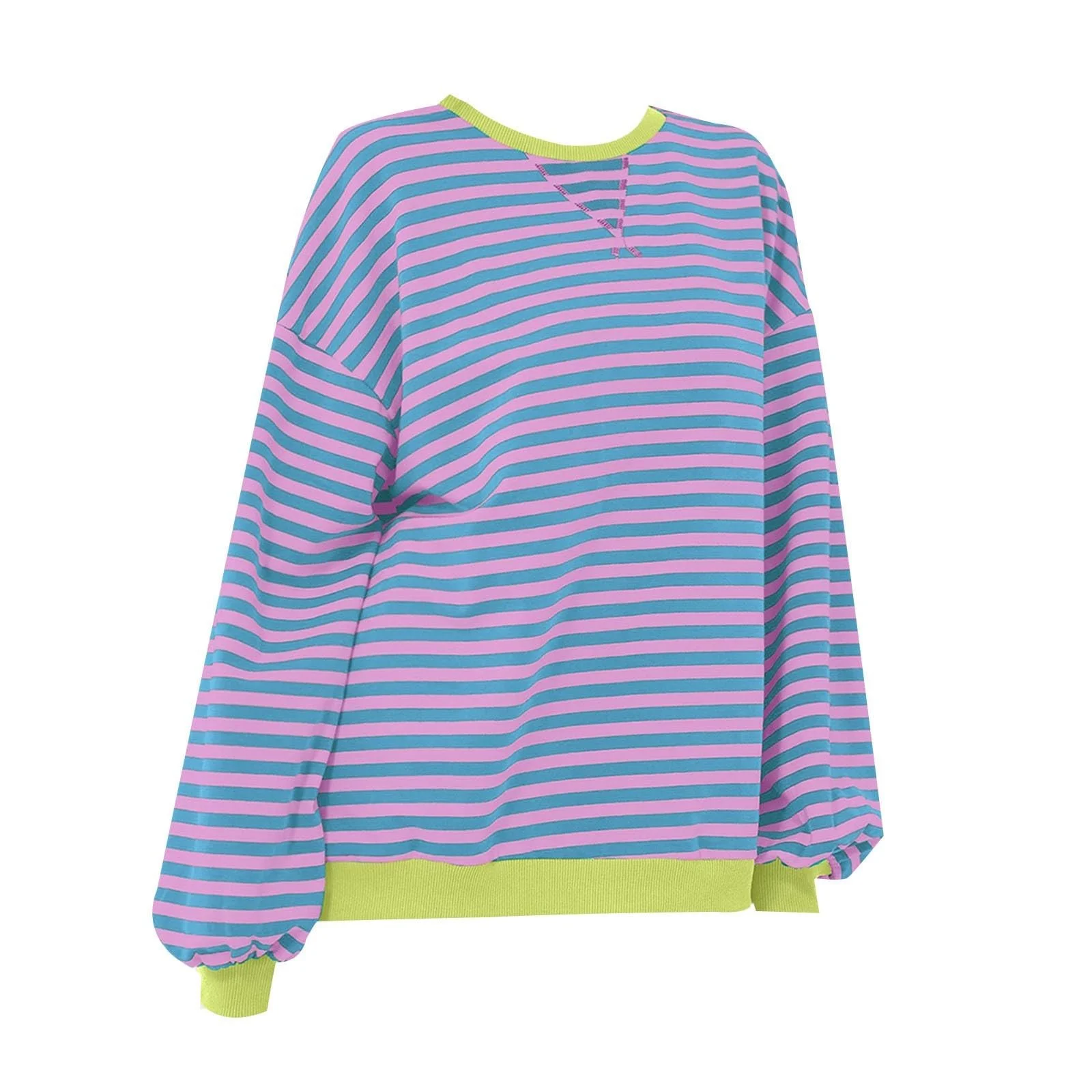 Свитшот CCOOfhhc Оверсайз В полоску Basic Круглый вырез Спортивная кофта Y2k Streetwear Свободный Длинный рукав Подростковый Полосатый Осень Зима, фото №5