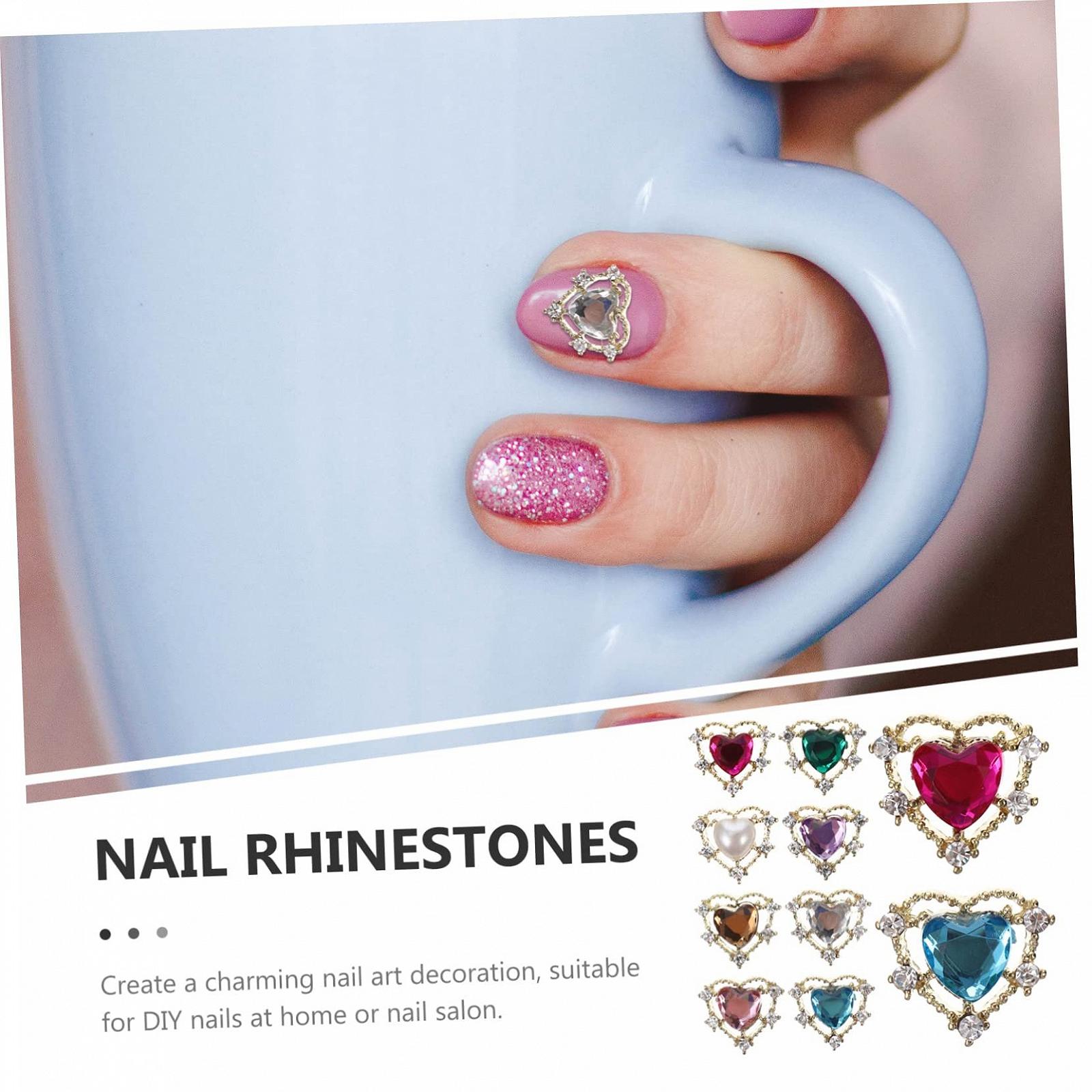 Украшения для ногтей в форме сердца FRCOLOR, маникюрные украшения, патчи, стразы для ногтей, подвеска в форме сердца для ногтей, цинковый сплав, 3D кристаллы, набор, фото №6