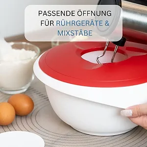 Чаша для смешивания Westmark 3.5 л Пластиковая с крышкой для защиты от брызг и носиком Белая/Красная synthetic.ua - Фото 1