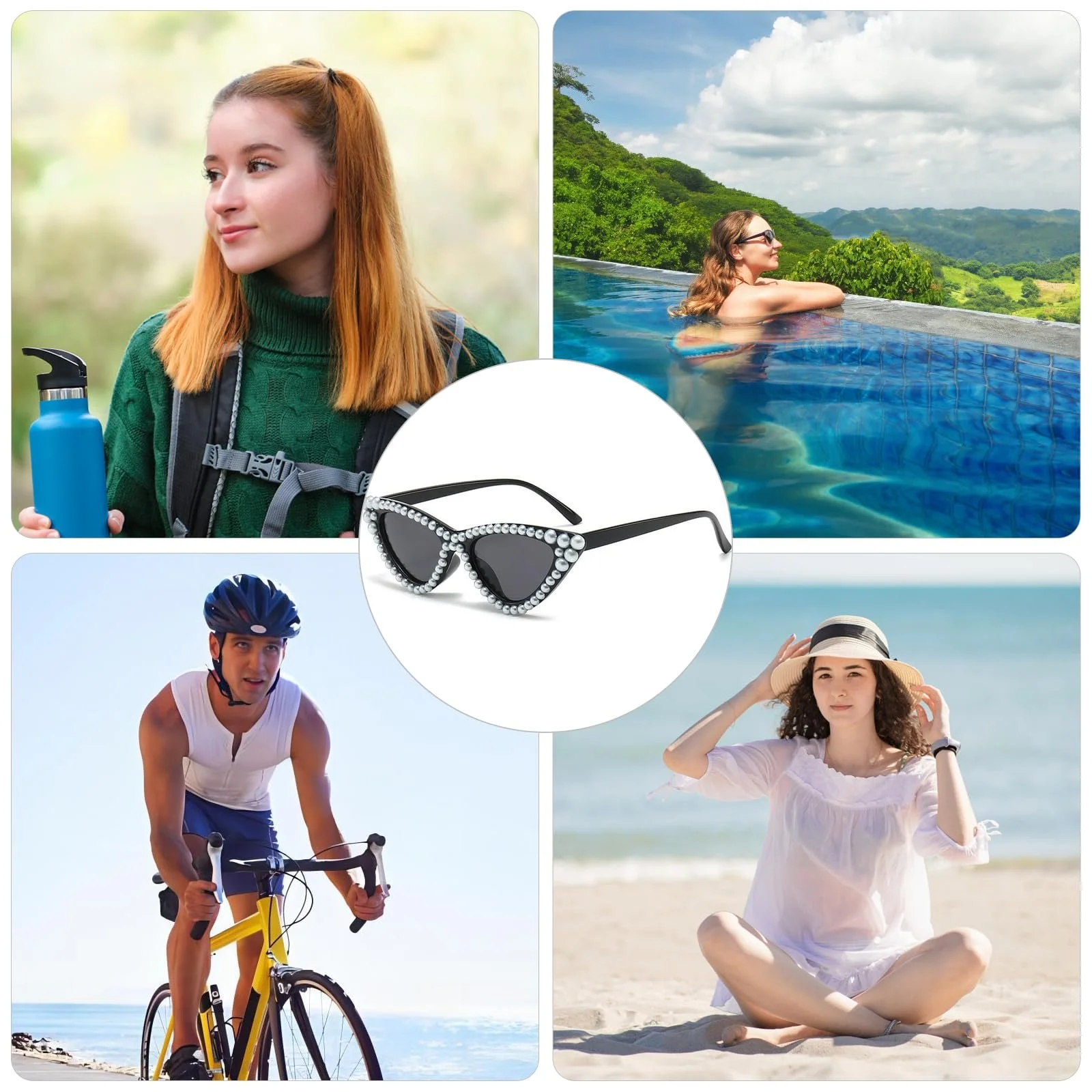 Сонцезахисні окуляри Котяче око Copbopwn Pearl для жінок і дівчаток, вінтажні, захист від УФ-випромінювання, фото №3