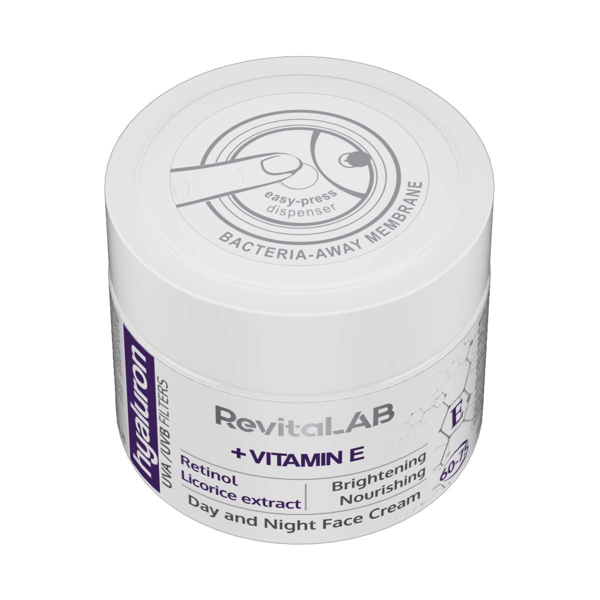 Крем для лица дневной и ночной RevitaLAB Hyaluronic Anti-Ageing с витамином A (ретинолом), витамином E, экстрактом корня солодки, гиалуроновой кислотой и УФ-фильтром, для возраста от 60 до 75 лет, 50 мл, фото №8 Крем для лица дневной и ночной RevitaLAB Hyaluronic Anti-Ageing с витамином A (ретинолом), витамином E, экстрактом корня солодки, гиалуроновой кислотой и УФ-фильтром, для возраста от 60 до 75 лет, 50 мл, фото №8