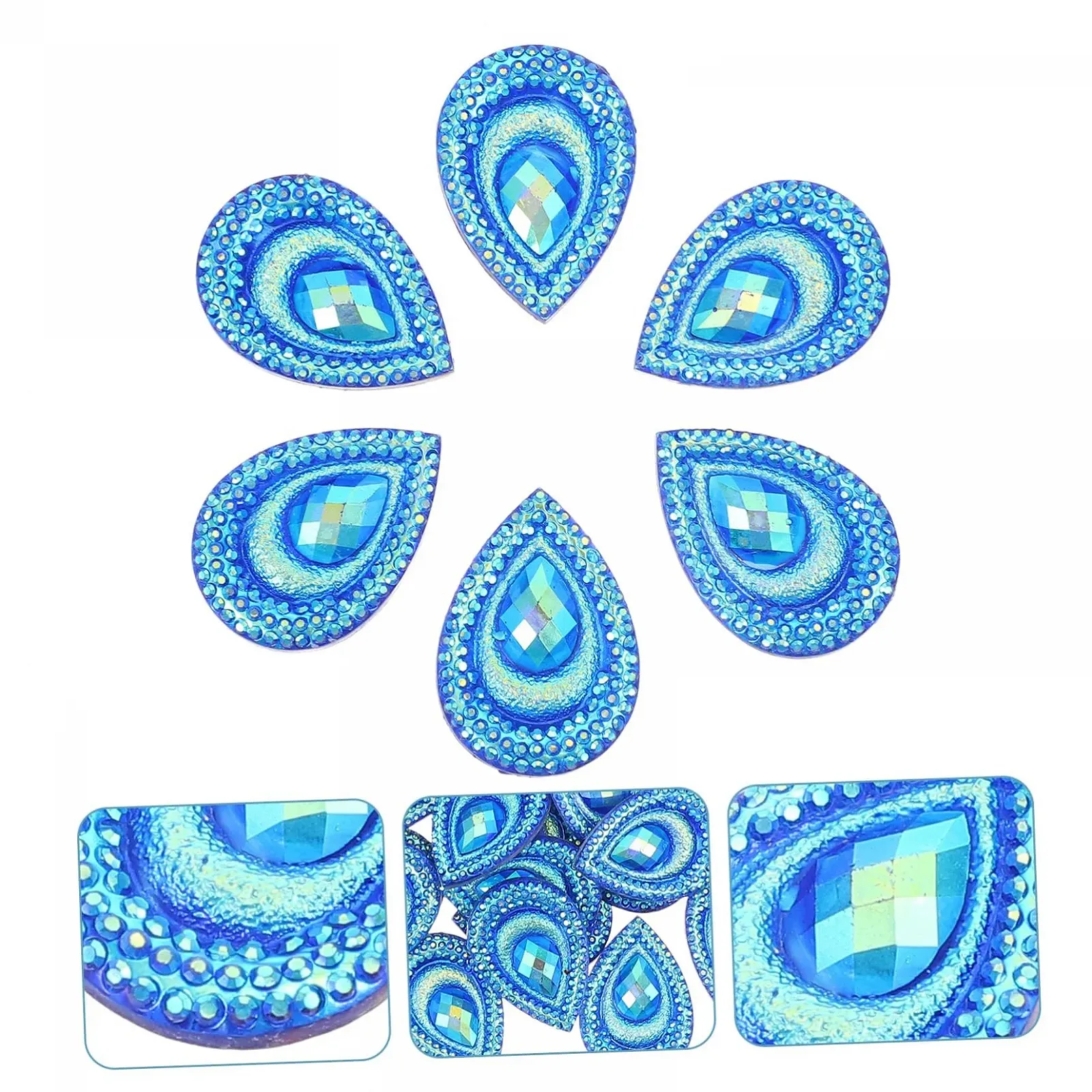 Стрази Крапля LALAFINA 3шт Смола Блакитний, фото №5