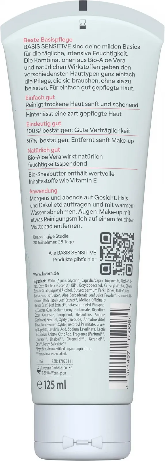 Молочко для зняття макіяжу Lavera Basis Sensitive Органічне Алое Вера та Масло Ши для Сухої та Чутливої Шкіри, Веганське, 2 x 125 мл, фото №6