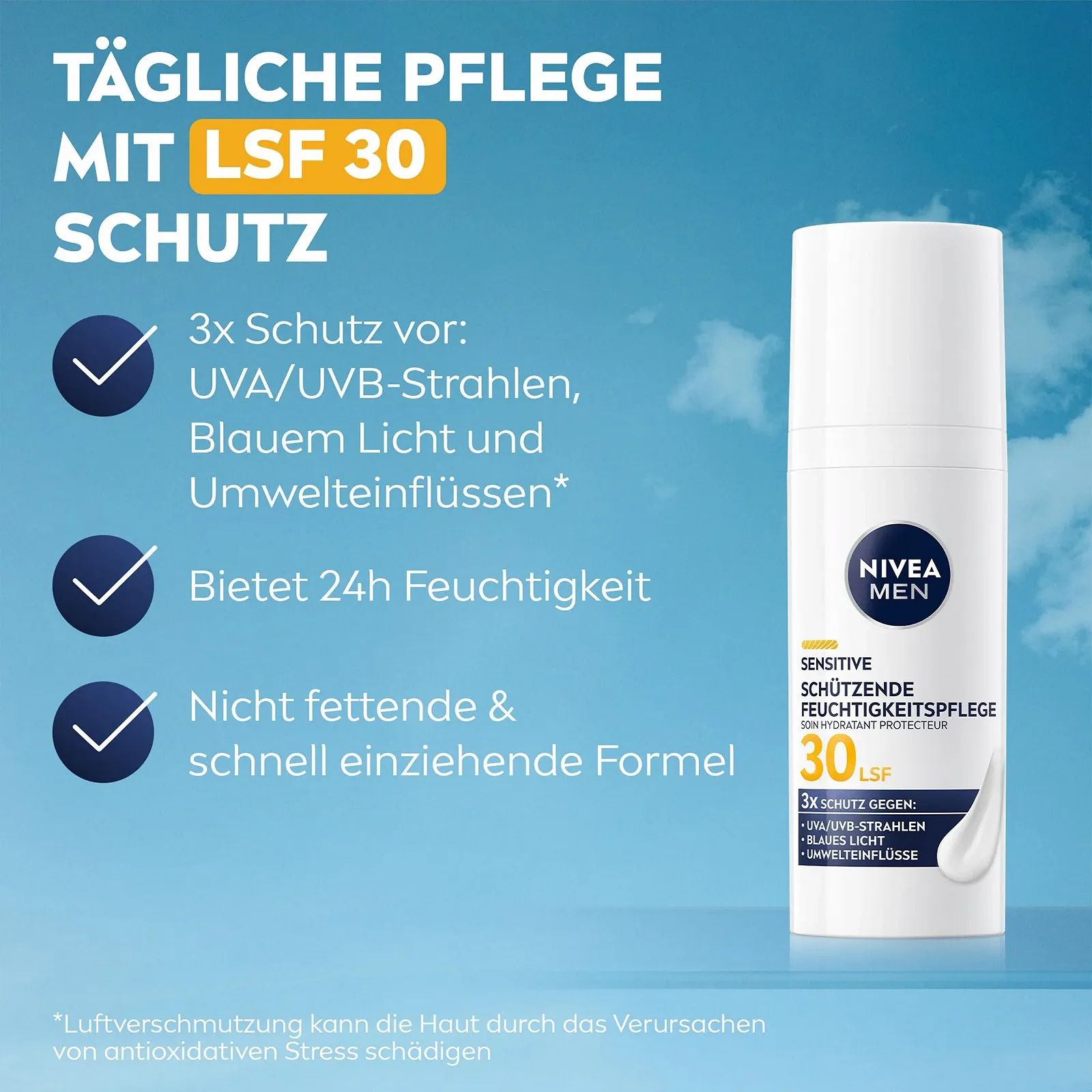 Захисний зволожувальний крем для обличчя Nivea Men Sensitive SPF 30 з комплексом VitaminPRO та антиоксидантами 50 мл, фото №2 Захисний зволожувальний крем для обличчя Nivea Men Sensitive SPF 30 з комплексом VitaminPRO та антиоксидантами 50 мл, фото №2