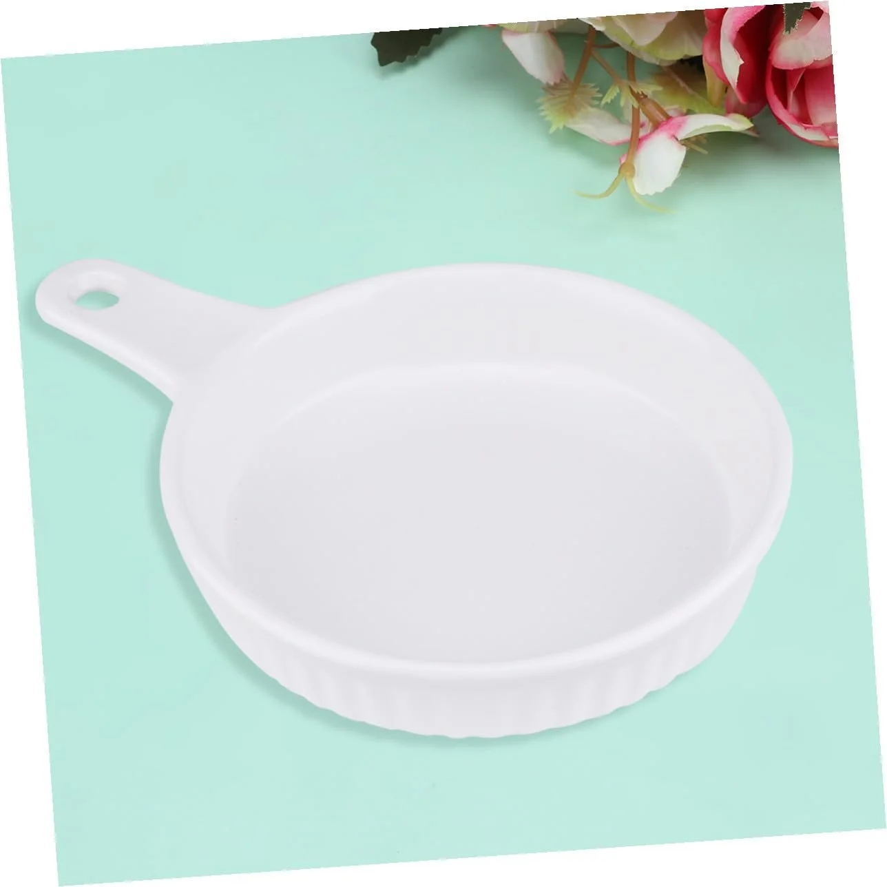 Форма TOYANDONA для запекания керамическая круглая с одной ручкой термостойкая Белая, фото №6