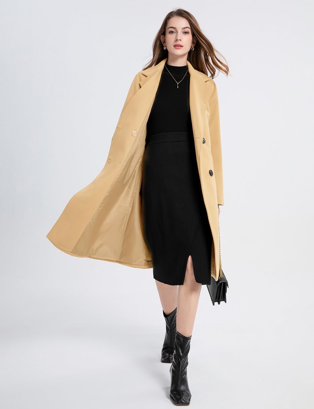 Жіноче вовняне пальто Vanchenl Двобортне Середньої Довжини, фото №2