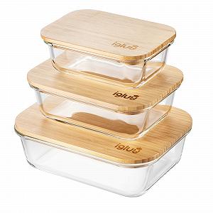 Набір скляних контейнерів Igluu Meal Prep 370, 640 та 1050 мл з бамбуковими кришками, 3 шт. із боросилікатного скла - Фото 1