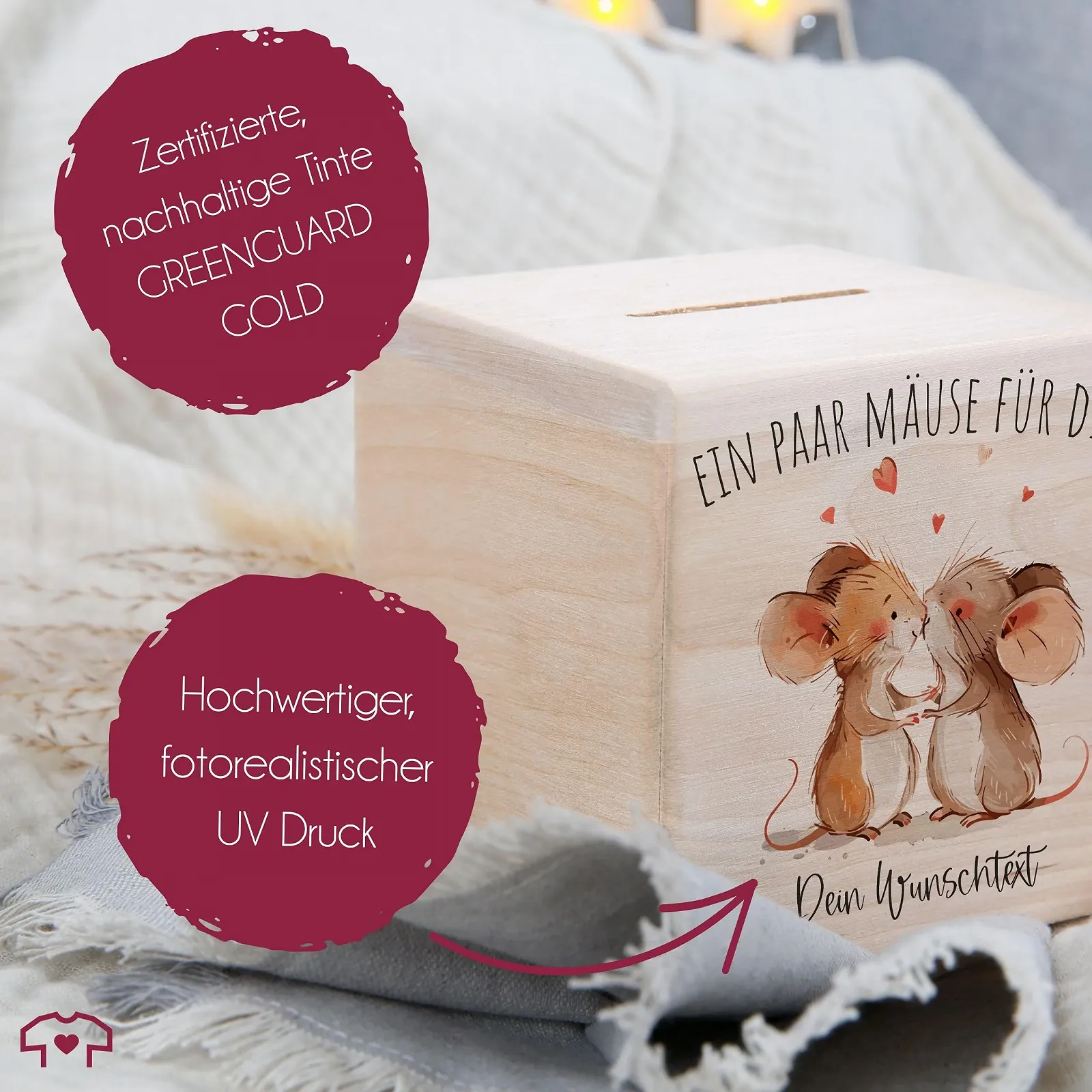 Скарбничка One Pair of Mice дерев'яна на день народження з замком, фото №5