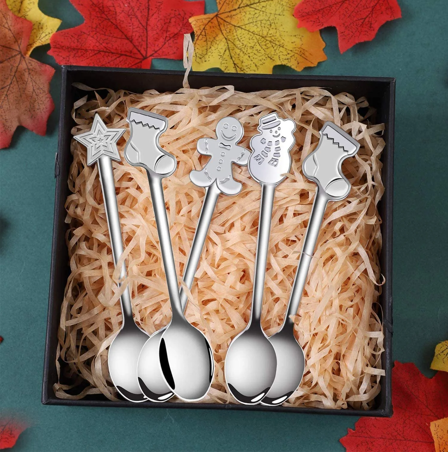 Набор рождественских ложек 8 шт, ложка для кофе из нержавеющей стали, чайная ложка, столовая посуда, ложка для сахара, льда, десерта, серебряная ложка для смешивания, фото №6