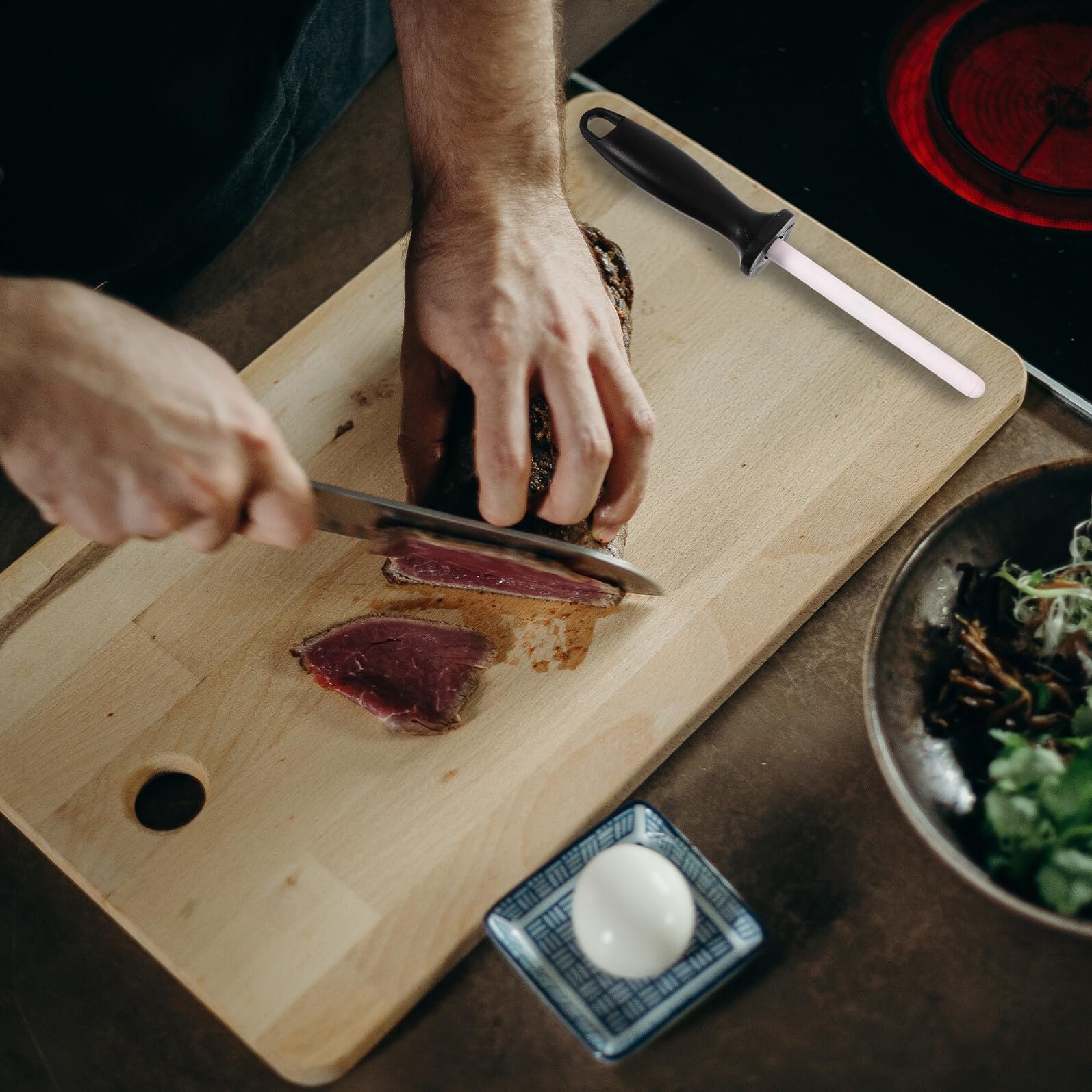 Мусат для ножів керамічний з ергономічною ручкою портативний білий, фото №6