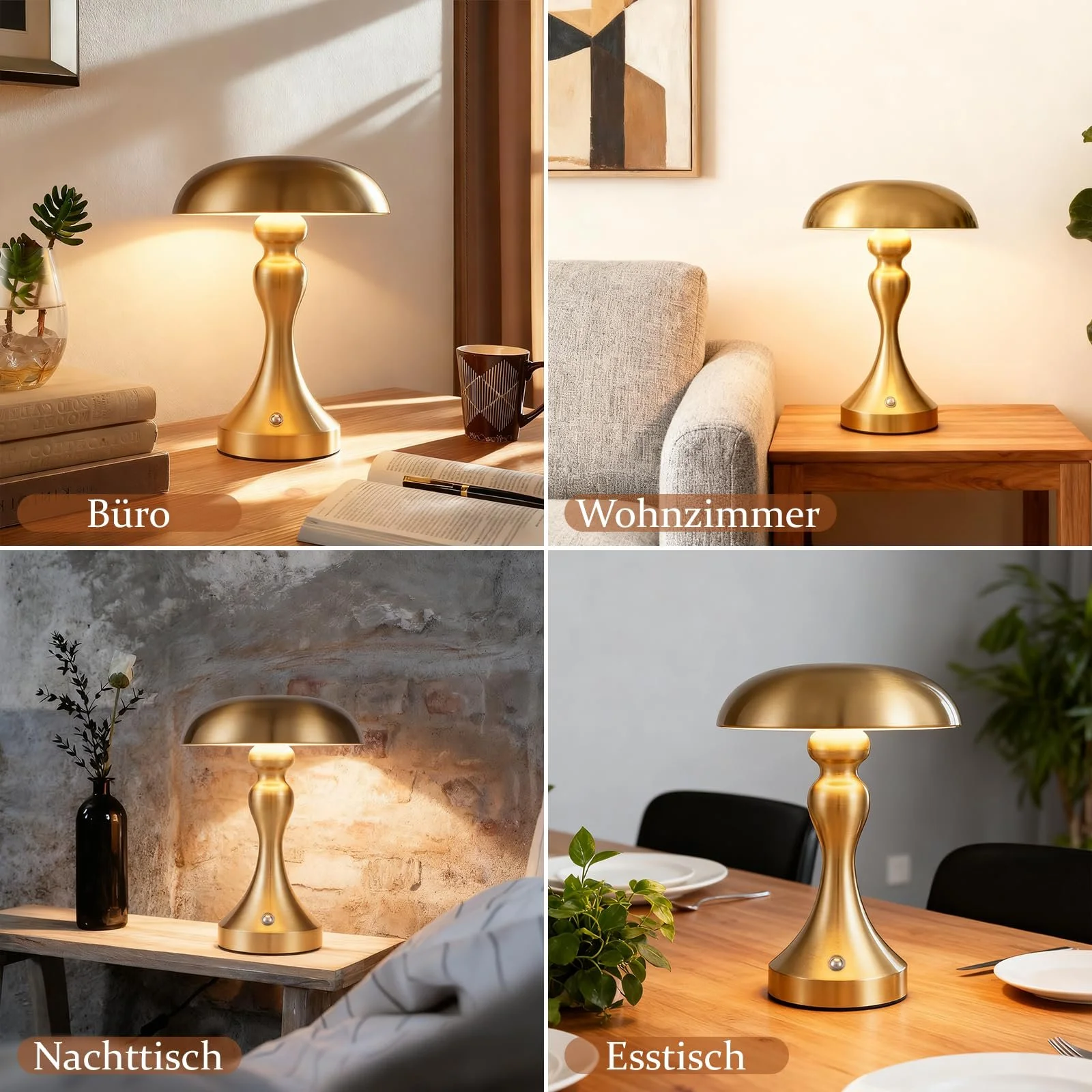 Настільна лампа LED акумуляторна сенсорна димована Vintage USB Золота бронза, фото №7