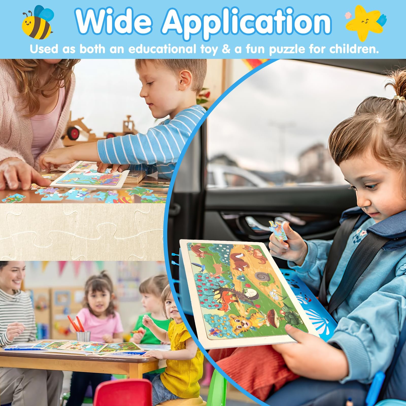 Деревянный пазл 5 × 24 элемента 5 миров животных 15 × 22,5 см, фото №5