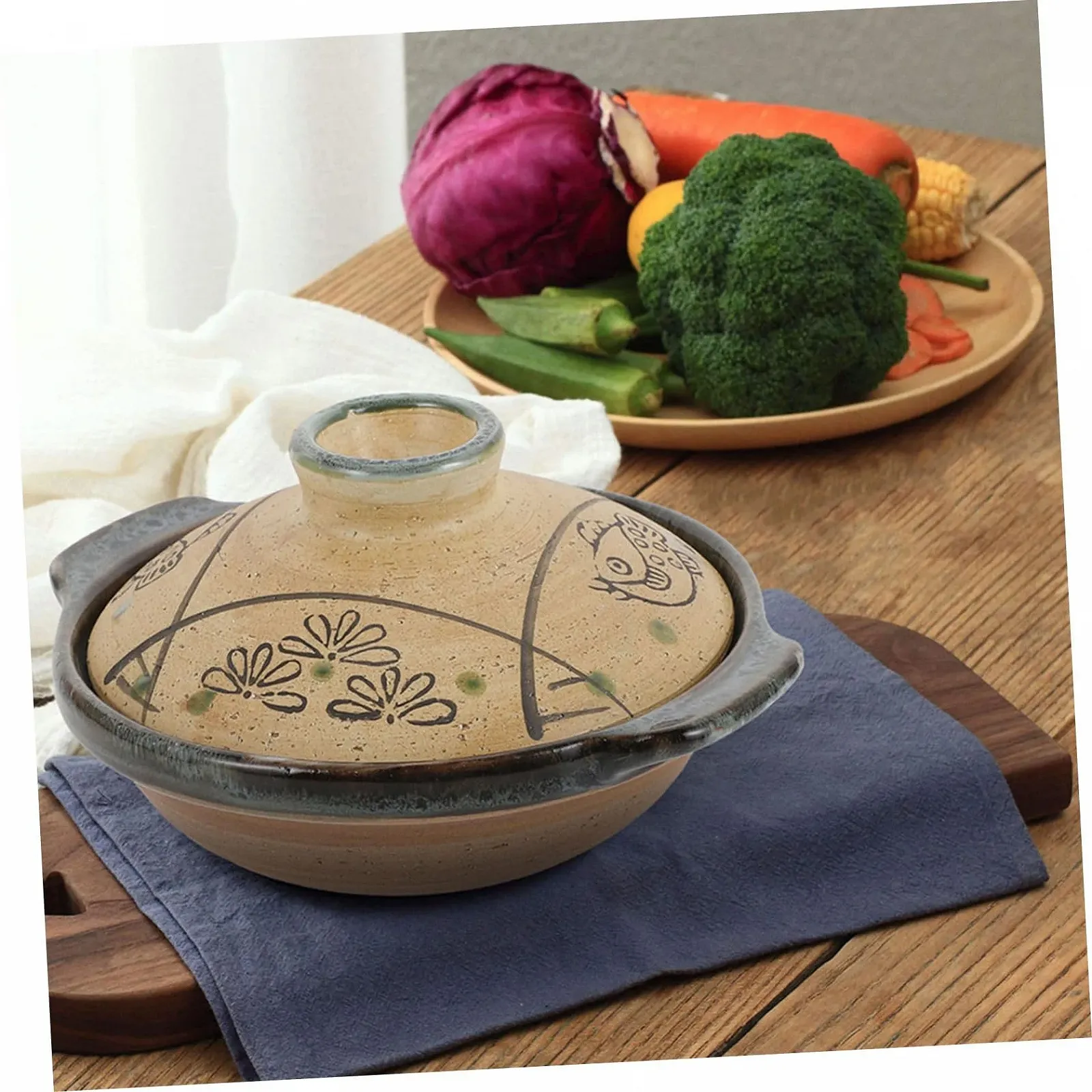 Керамічна каструля TOYANDONA в японському стилі термостійка з плоским дном та нековзною ручкою, фото №4