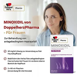 Раствор Миноксидил DoppelherzPharma 20 мг/мл (2%) для кожи головы - Лекарство для лечения выпадения волос на лице у женщин (3 x 60 мл) synthetic.ua - Фото 1