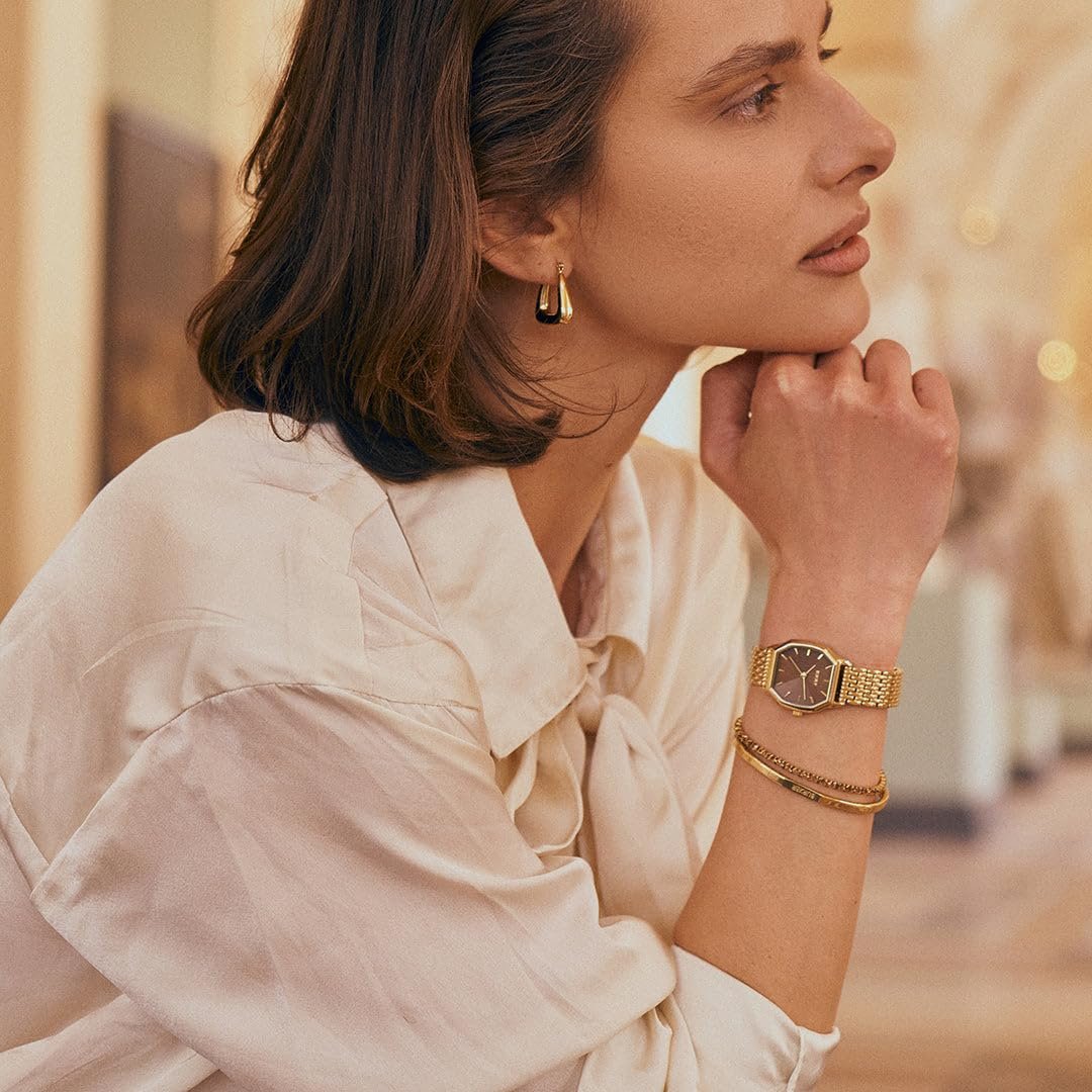 Женские часы BURKER Julia Шестигранный корпус Женские часы Браслет-звеньевой Нержавеющая сталь Аналоговый Кварцевый 3 ATM Водонепроницаемые - 32 мм - Золотой Коричневый, фото №5