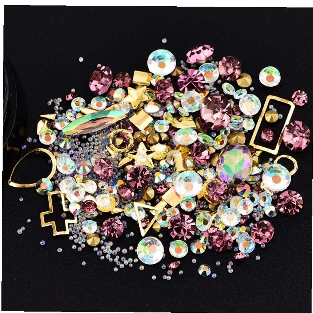 Стразы для ногтей, набор, кристаллы, жемчуг, блестки, неровная форма, фото №7
