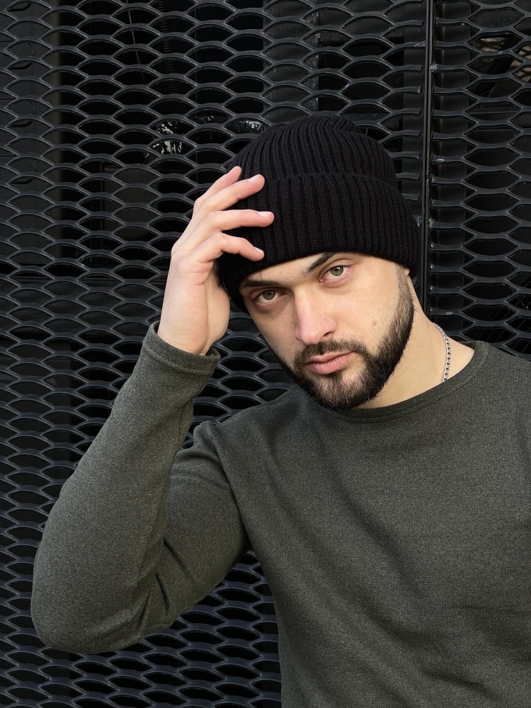 Шапка трикотаж длинная черная, фото №1