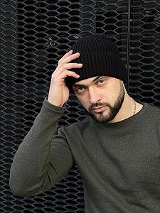 Шапка трикотаж длинная черная - Фото 1