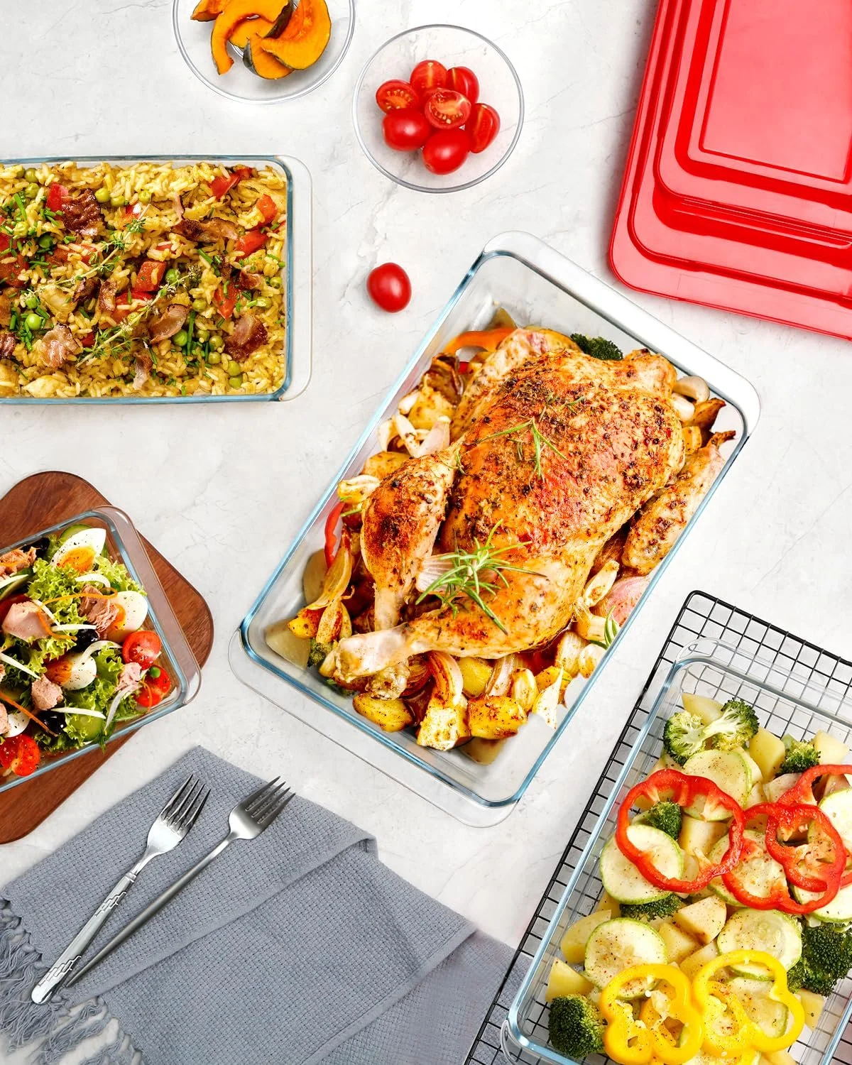 Набор форм для запекания Стеклянные прямоугольные 4 шт. с крышками 1 / 1,7 / 2,8 / 4,2 л, фото №7