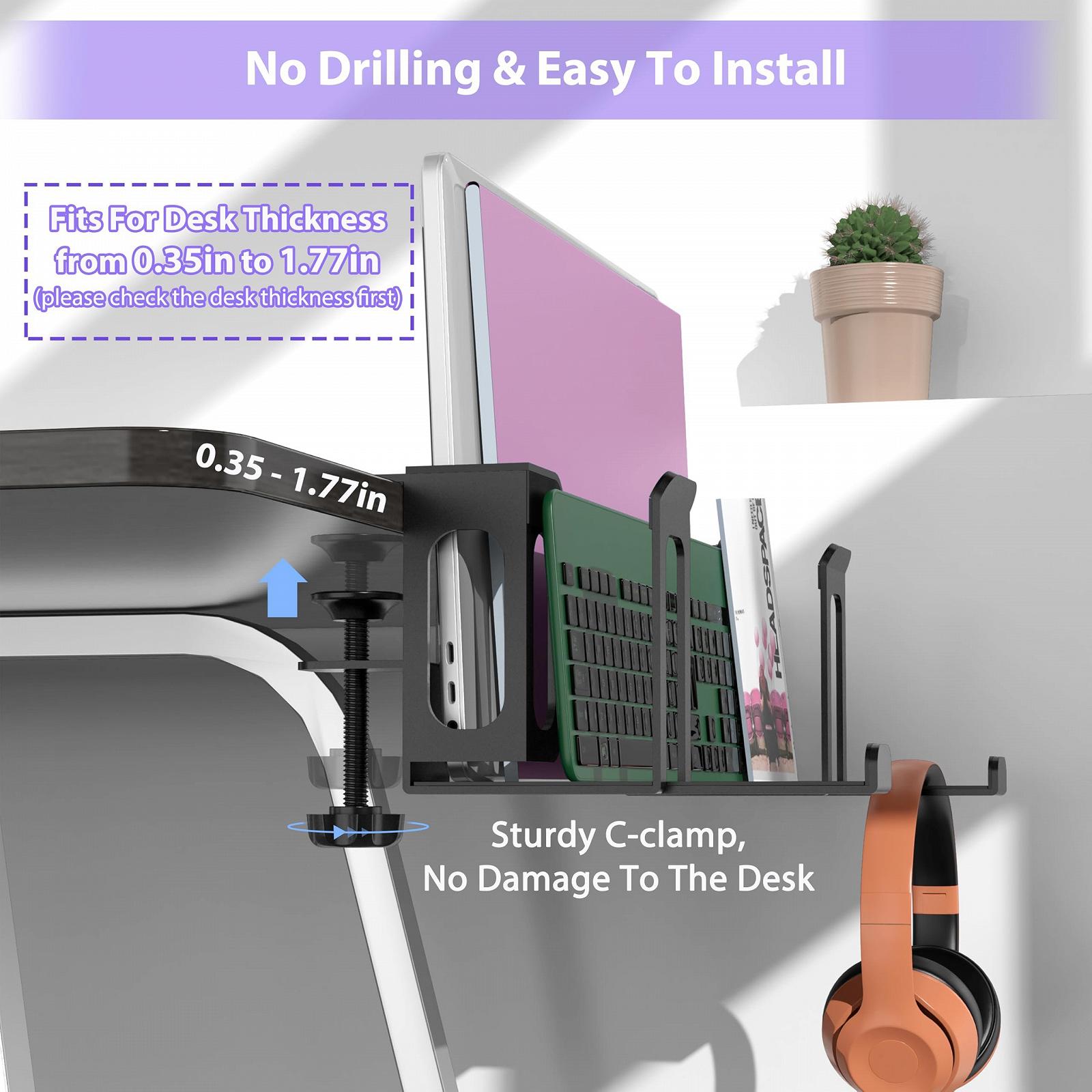 Підставка для ноутбука ROLIZOE 6 в 1, регульована, без свердління, подвійний шар, сталева, вертикальна, полиця для кріплення, органайзер для ноутбука, геймпадів, фото №5