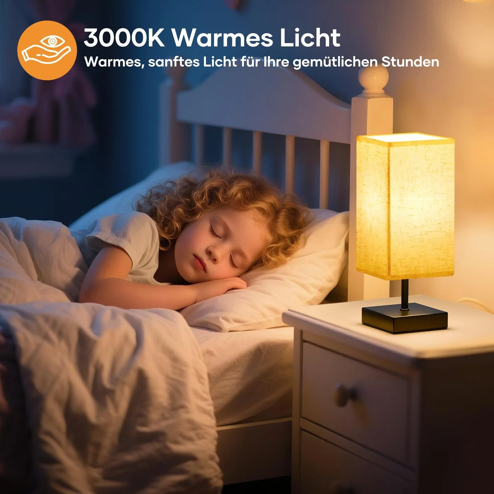 Настільна лампа Suright Bedside Lamp Сенсорна Плавний димер Пам'ять Лляний абажур LED E27 Чорна, фото №4