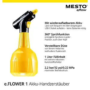 Аккумуляторный ручной распылитель Mesto e.flow e.FLOWER 1 1 L 360° synthetic.ua - Фото 1